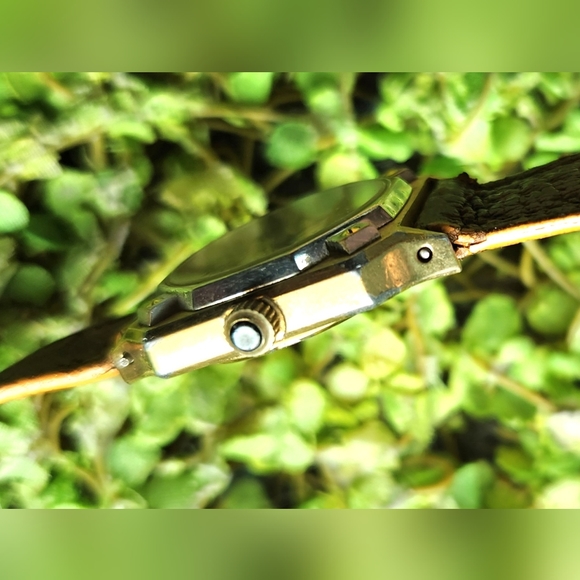 80s GUCCI Wrist Clock Roman Numeral Brown Leather Band Silver Gold Octagon Watch - Picture 12 of 16